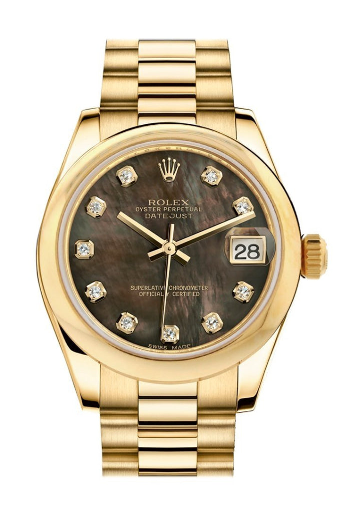 Rolex Datejust 31 Black Mother of Pearl Diamond Dial 18K Yellow Gold President Ladies Watch 178248 Pre-owned