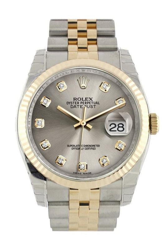 Rolex Datejust 36 Steel Diamond Dial Fluted 18K Gold Two Tone Jubilee Watch 116233 Pre-owned