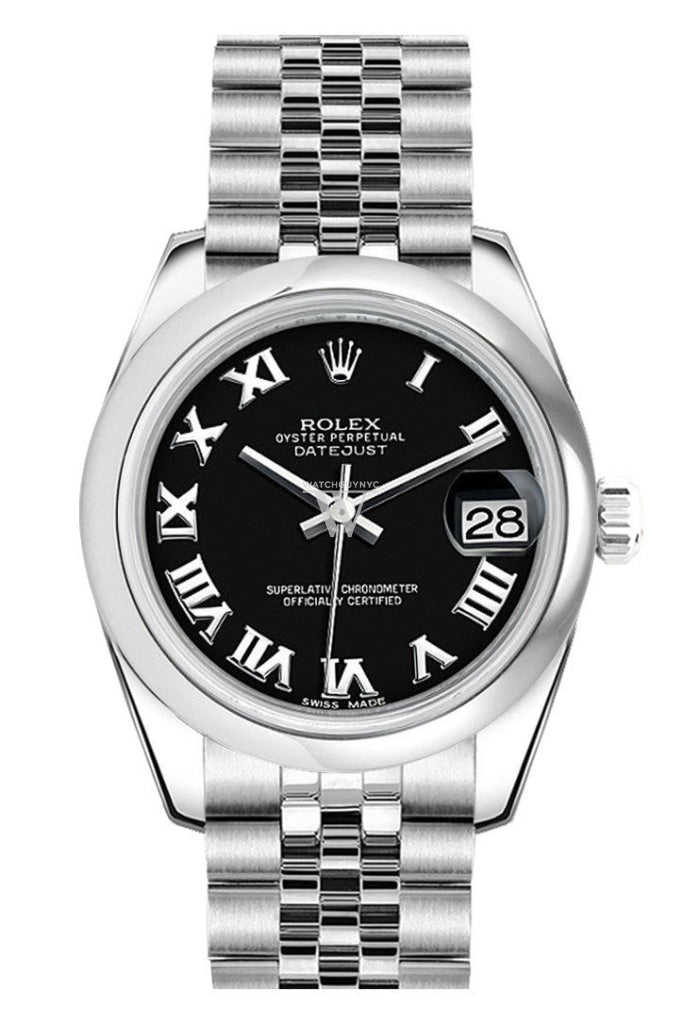 Rolex Datejust 31 Black Roman Dial Stainless Steel Jubilee Ladies Watch 178240 Pre-owned