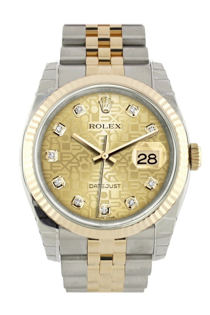 Rolex Datejust 36 Champagne-colour Jubilee Diamond Dial Fluted 18K Gold Two Tone Jubilee Watch 116233 Pre-owned