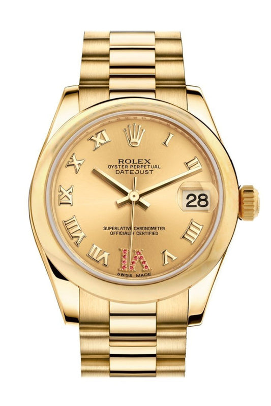 Rolex Datejust 31 Champagne Large VI Rubies Dial 18K Yellow Gold President Ladies Watch 178248 Pre-owned