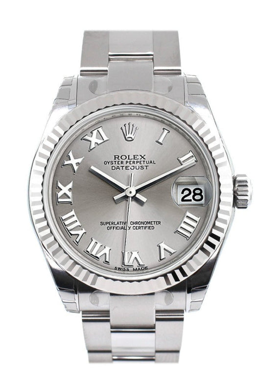Rolex Datejust 31 Silver Roman Dial White Gold Fluted Bezel Ladies Watch 178274 Pre-owned