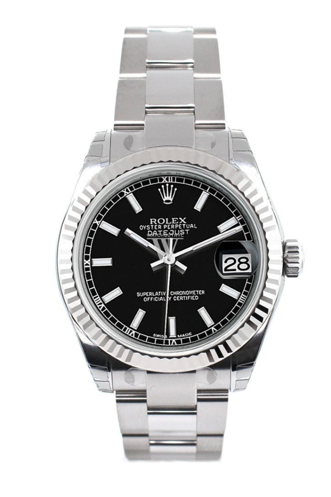 Rolex Datejust 31 Black Dial White Gold Fluted Bezel Ladies Watch 178274 Pre-owned