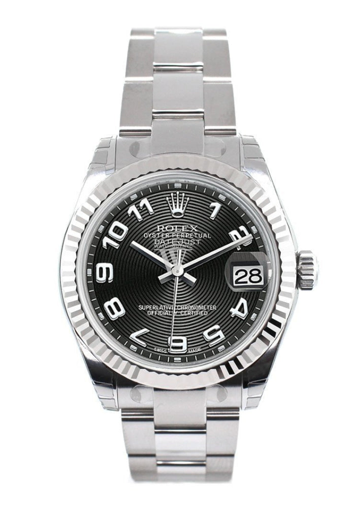 Rolex Datejust 31 Black concentric Arab Dial White Gold Fluted Bezel Ladies Watch 178274 Pre-owned
