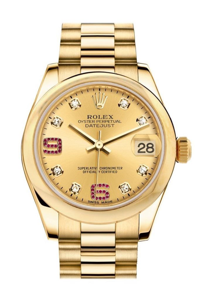 Rolex Datejust 31 Champagne Diamonds Rubies Dial 18K Yellow Gold President Ladies Watch 178248 Pre-owned