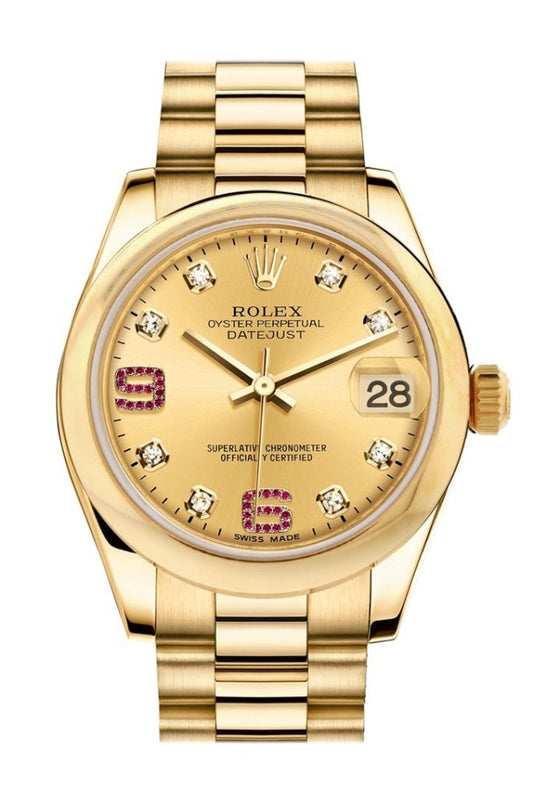 Rolex Datejust 31 Champagne Diamonds Rubies Dial 18K Yellow Gold President Ladies Watch 178248 Pre-owned