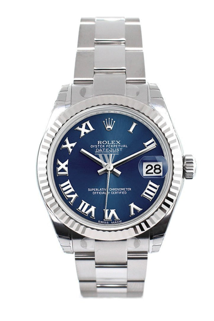 Rolex Datejust 31 Blue Roman Dial White Gold Fluted Bezel Ladies Watch 178274 Pre-owned
