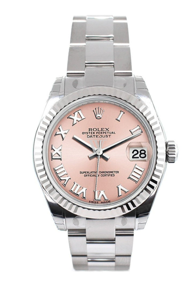 Rolex Datejust 31 Pink Roman Dial White Gold Fluted Bezel Ladies Watch 178274 Pre-owned