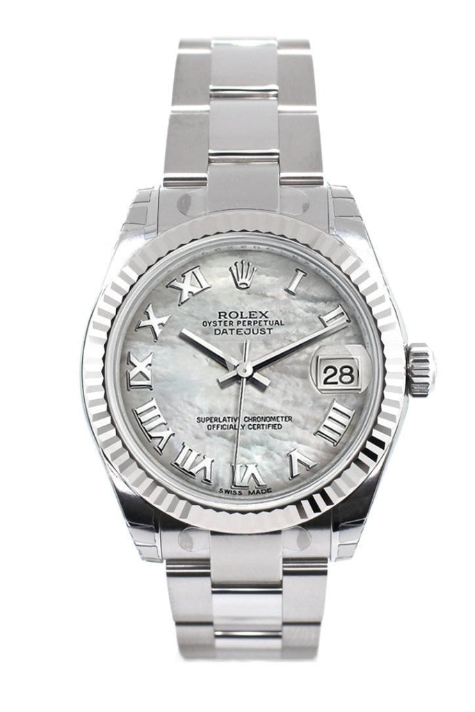 Rolex Datejust 31 White Mother of Pearl Roman Dial White Gold Fluted Bezel Ladies Watch 178274 Pre-owned