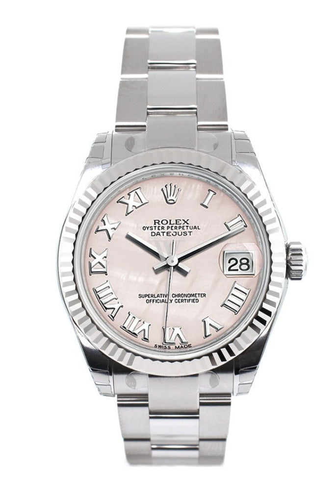 Rolex Datejust 31 Pink Mother of Pearl Roman Dial White Gold Fluted Bezel Ladies Watch 178274 Pre-owned