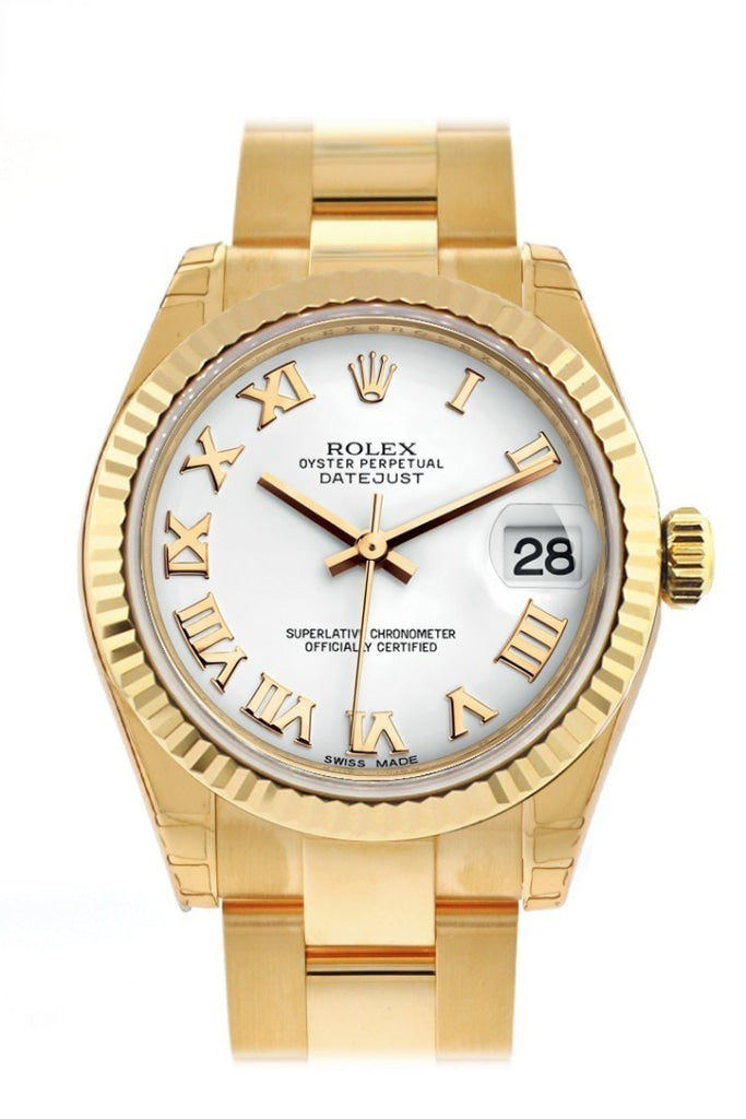 Rolex Datejust 31 White Roman Dial Fluted Bezel 18K Yellow Gold Ladies Watch 178278 Pre-owned