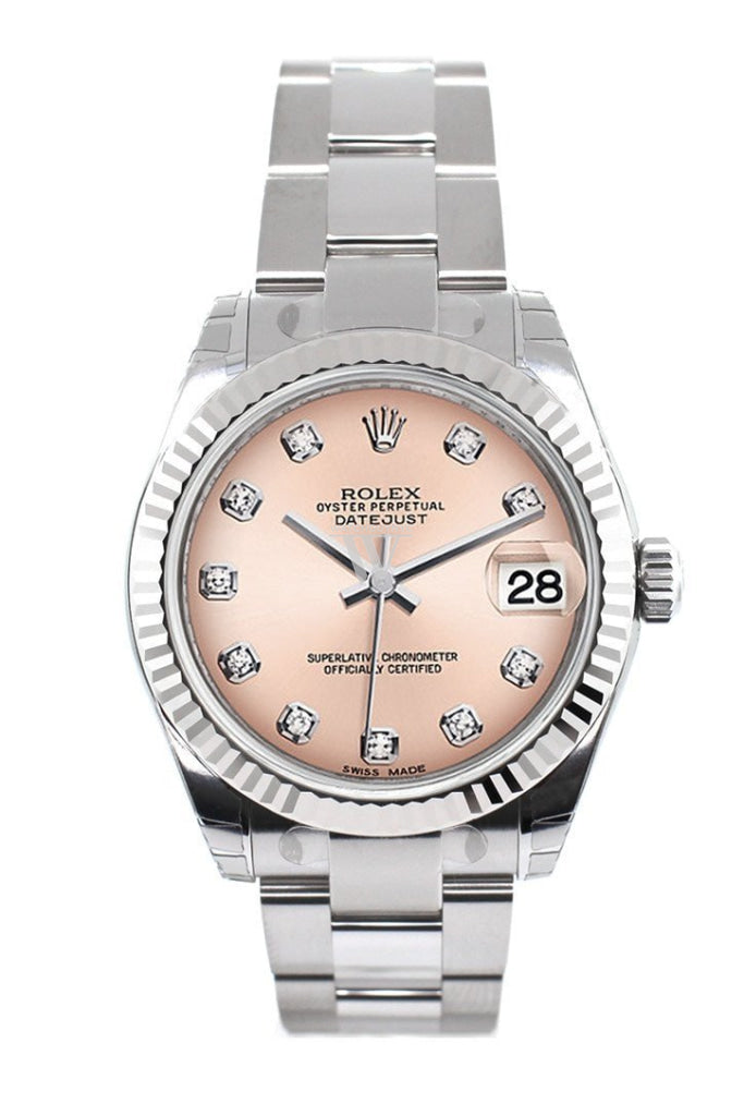 Rolex Datejust 31 Pink Set Diamonds Dial White Gold Fluted Bezel Ladies Watch 178274 Pre-owned