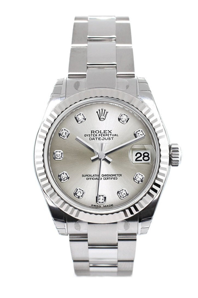 Rolex Datejust 31 Silver Set Diamonds Dial White Gold Fluted Bezel Ladies Watch 178274 Pre-owned