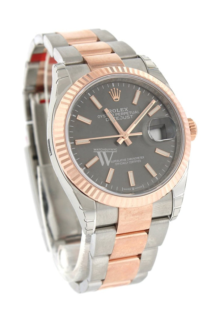 Rolex Datejust 36 Dark Rhodium Dial Fluted Rose Gold Two Tone Watch 126231 NP