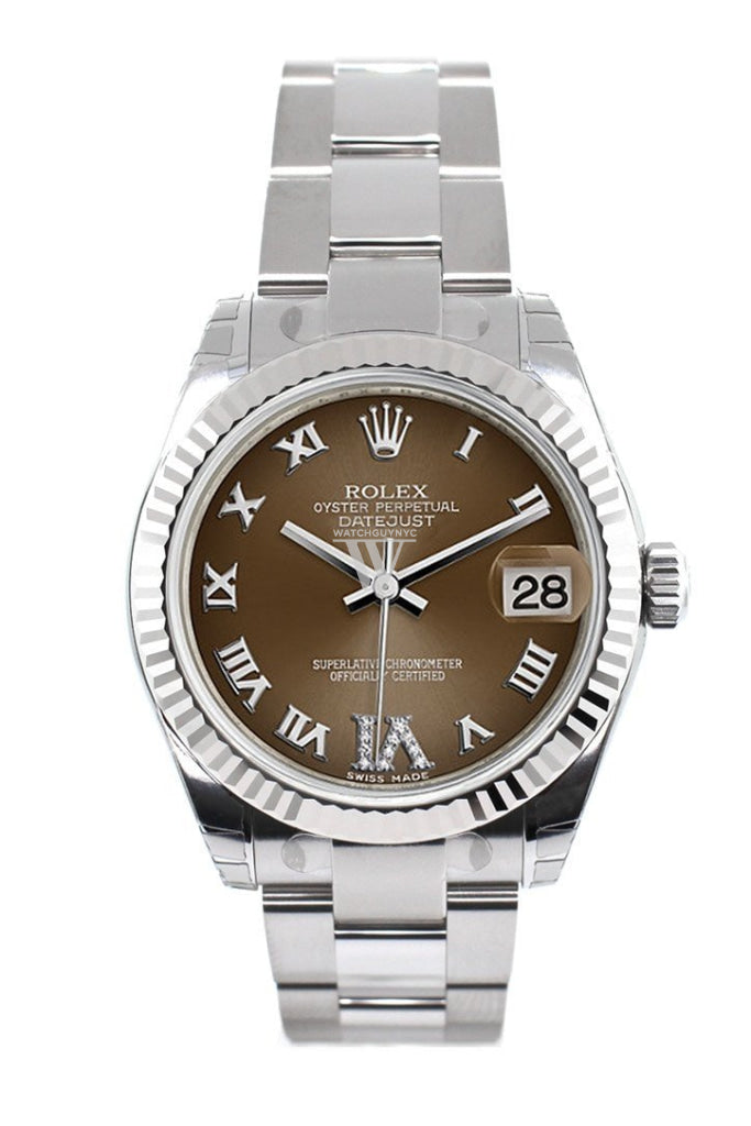 Rolex Datejust 31 Bronze Roman Large VI set with Diamonds Dial White Gold Fluted Bezel Ladies Watch 178274 Pre-owned