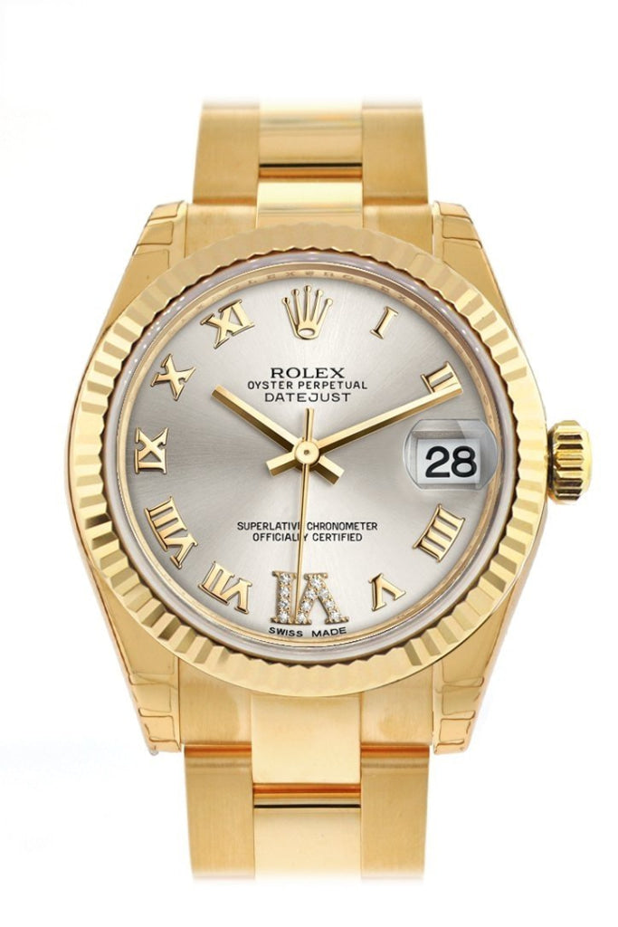 Rolex Datejust 31 Silver Large VI Rubies Dial Fluted Bezel 18K Yellow Gold Ladies Watch 178278 Pre-owned
