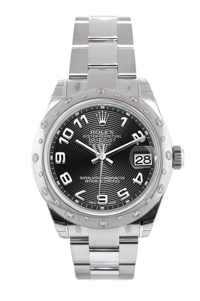 Rolex Datejust 31 Black Concentric Arab Dial Dome set with Diamonds Bezel Ladies Watch 178344 Pre-owned