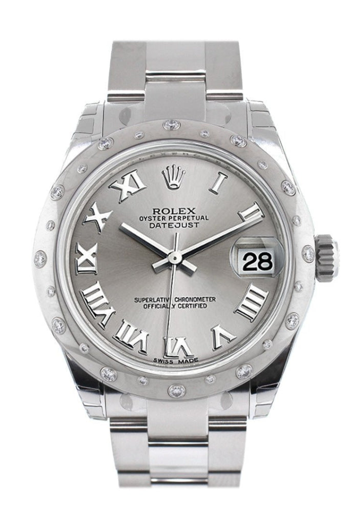 Rolex Datejust 31 Silver Roman Dial Dome set with Diamonds Bezel Ladies Watch 178344 Pre-owned