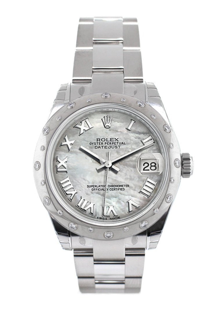 Rolex Datejust 31 White Mother of Pearl Roman Dial  Diamonds Bezel Ladies Watch 178344 Pre-owned