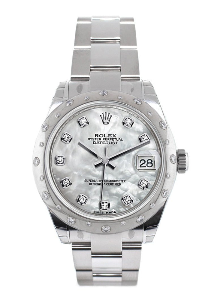 Rolex Datejust 31 White Mother of Pearl Diamond Dial Diamonds Bezel Ladies Watch 178344  Pre-owned