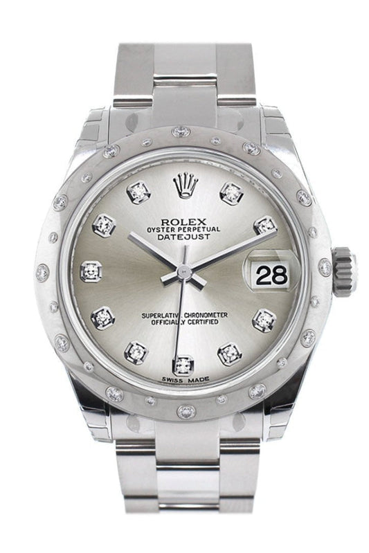 Rolex Datejust 31 Silver Diamond Dial Dome set with Diamonds Bezel Ladies Watch 178344 Pre-owned
