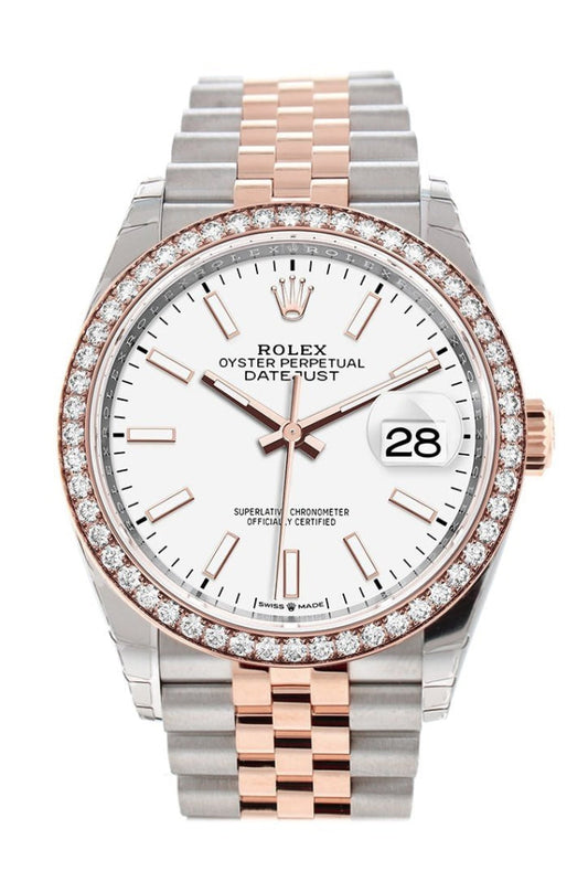 Rolex Datejust 36 Dark Rhodium Dial Diamond Bezel Rose Gold Two Tone Jubilee Watch 126281RBR 126281 NP