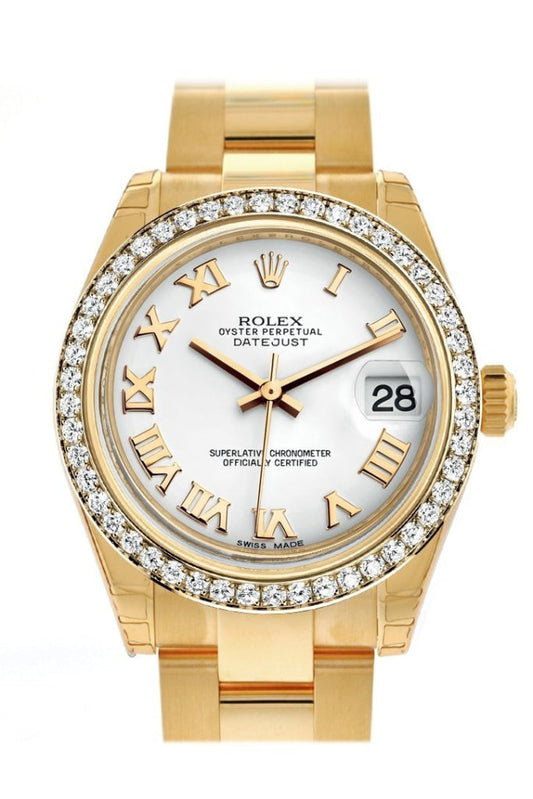 Rolex Datejust 31 White Roman Dial Diamond Bezel 18K Yellow Gold Ladies Watch 178288 Pre-owned