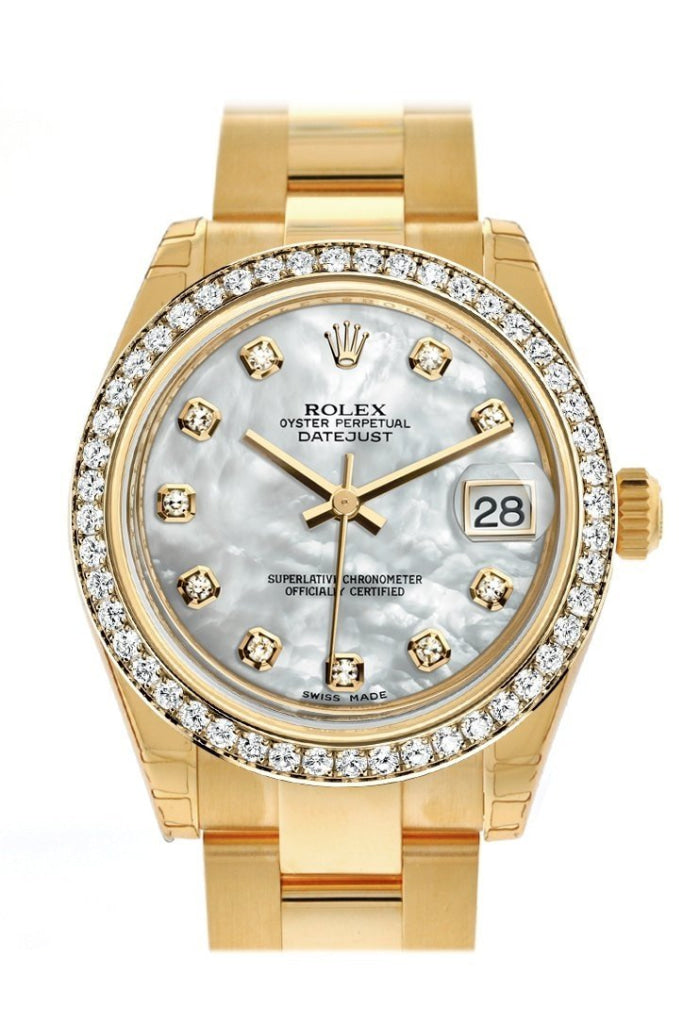Rolex Datejust 31 White Mother of Pearl Diamond Dial Diamond Bezel 18K Yellow Gold Ladies Watch 178288 Pre-owned