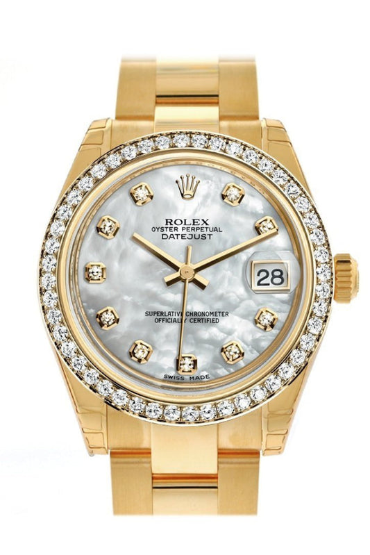 Rolex Datejust 31 White Mother of Pearl Diamond Dial Diamond Bezel 18K Yellow Gold Ladies Watch 178288 Pre-owned