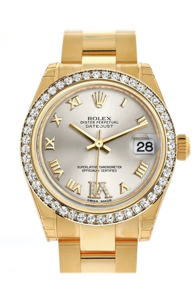 Rolex Datejust 31 Silver Large VI Rubies Dial Diamond Bezel 18K Yellow Gold Ladies Watch 178288 Pre-owned