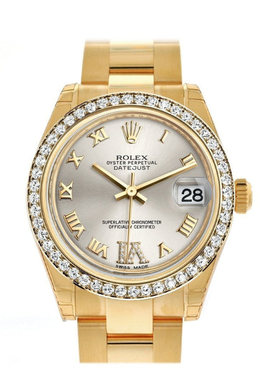 Rolex Datejust 31 Silver Large VI Rubies Dial Diamond Bezel 18K Yellow Gold Ladies Watch 178288 Pre-owned