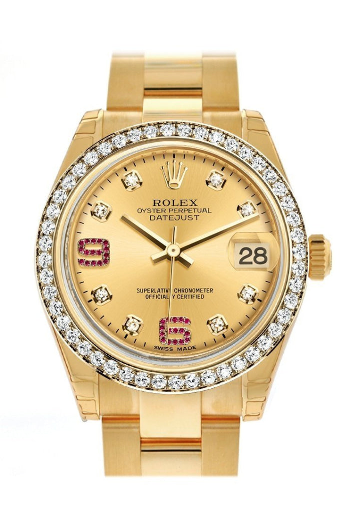 Rolex Datejust 31 Champagne Diamonds Rubies Dial Diamond Bezel 18K Yellow Gold Ladies Watch 178288 Pre-owned