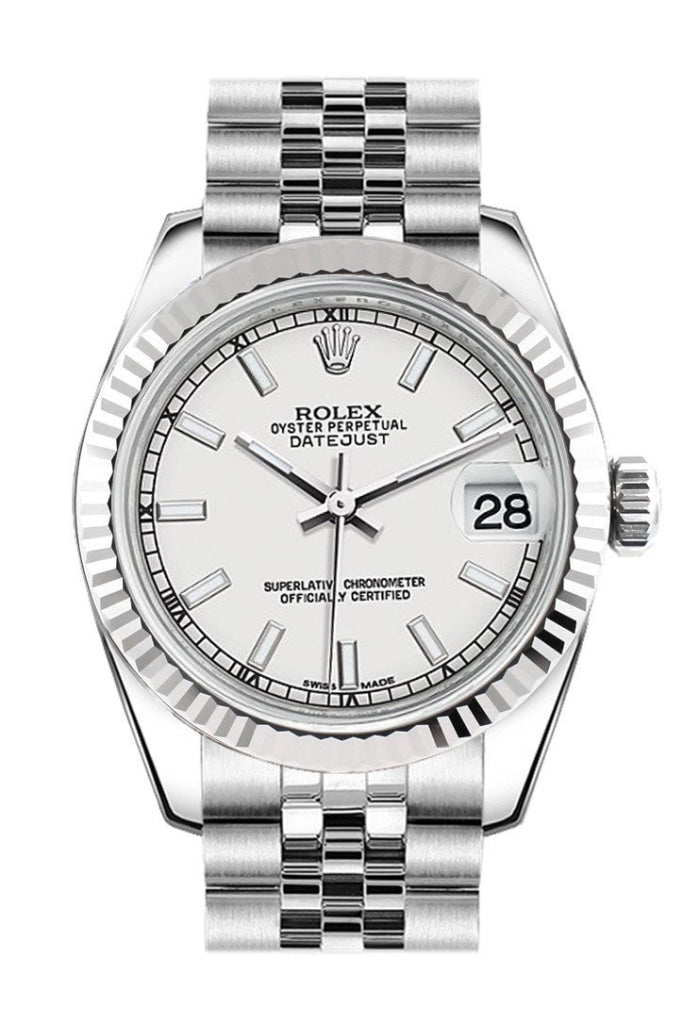 Rolex Datejust 31 White Dial White Gold Fluted Bezel Jubilee Ladies Watch 178274 Pre-owned