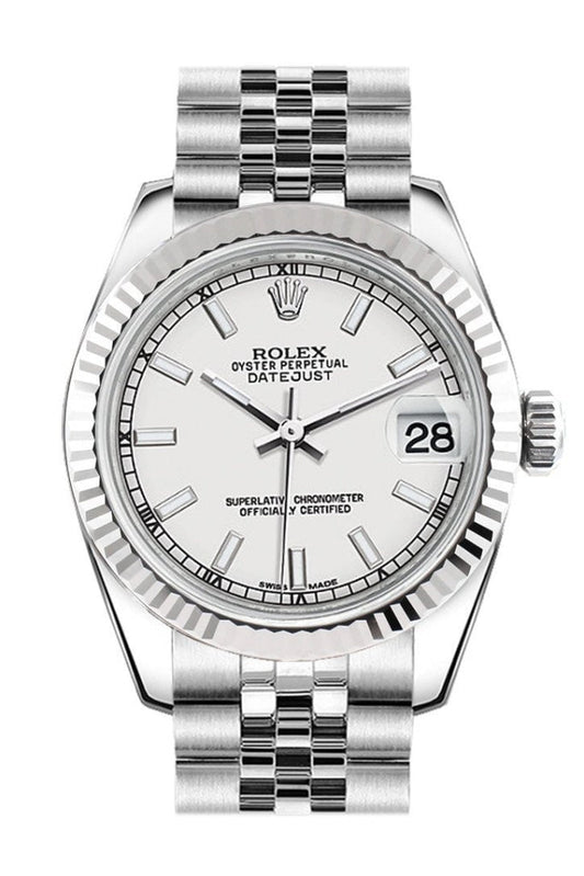 Rolex Datejust 31 White Dial White Gold Fluted Bezel Jubilee Ladies Watch 178274 Pre-owned