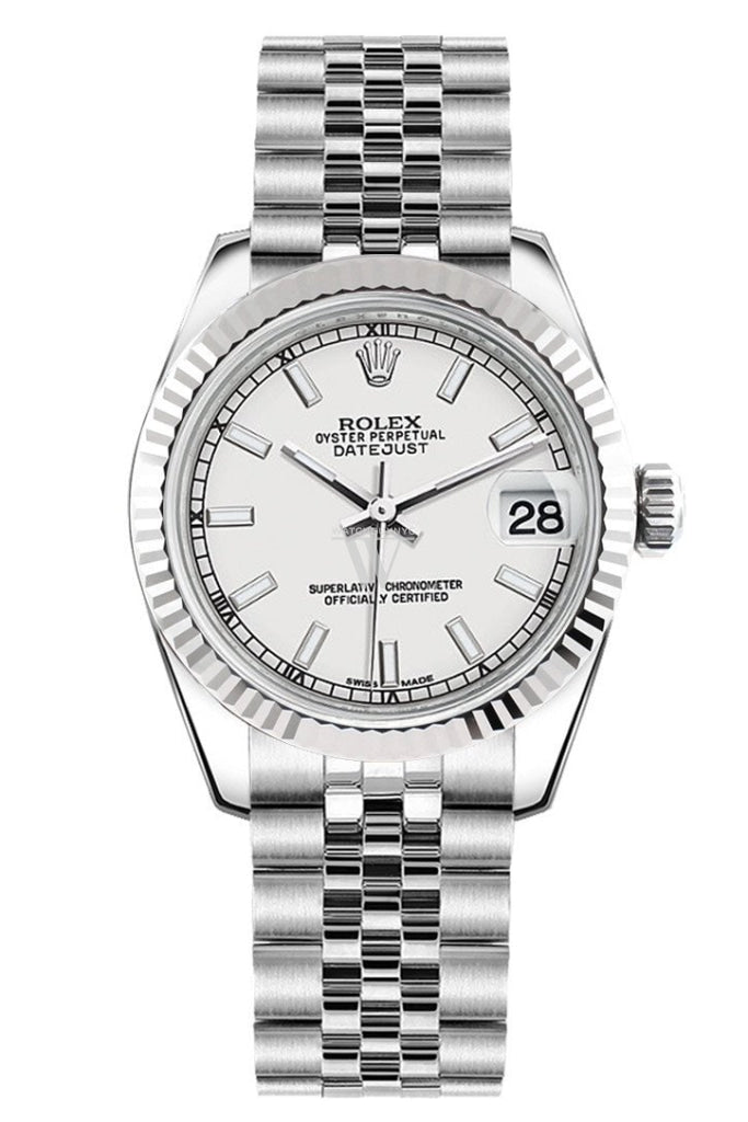 Rolex Datejust 31 White Dial White Gold Fluted Bezel Jubilee Ladies Watch 178274 Pre-owned