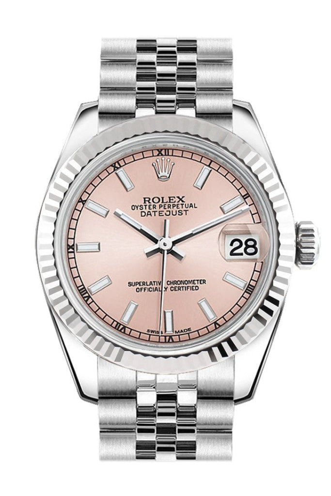 Rolex Datejust 31 Pink Dial White Gold Fluted Bezel Jubilee Ladies Watch 178274 Pre-owned