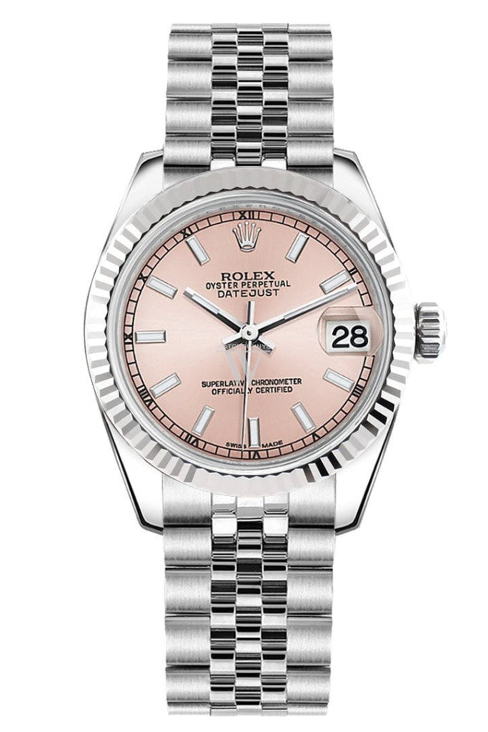 Rolex Datejust 31 Pink Dial White Gold Fluted Bezel Jubilee Ladies Watch 178274 Pre-owned