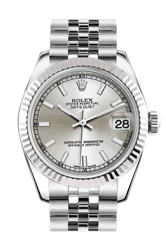 Rolex Datejust 31 Silver Dial White Gold Fluted Bezel Jubilee Ladies Watch 178274 Pre-owned