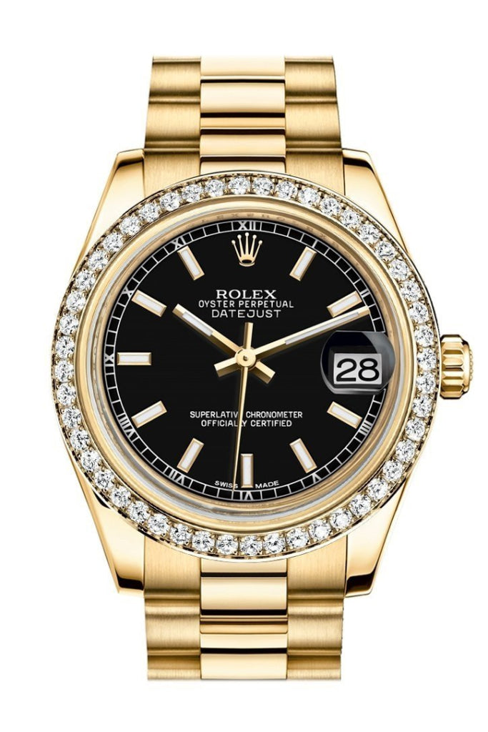 Rolex Datejust 31 Black Dial Diamond Bezel 18K Yellow Gold President Ladies Watch 178288 Pre-owned