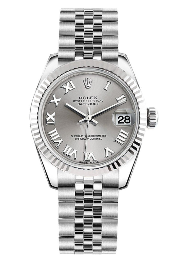 Rolex Datejust 31 Silver Roman Dial White Gold Fluted Bezel Jubilee Ladies Watch 178274 Pre-owned