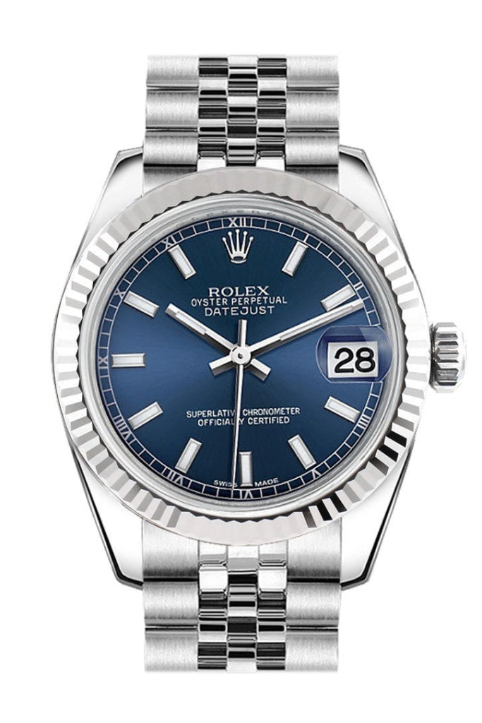 Rolex Datejust 31 Blue Dial White Gold Fluted Bezel Jubilee Ladies Watch 178274 Pre-owned