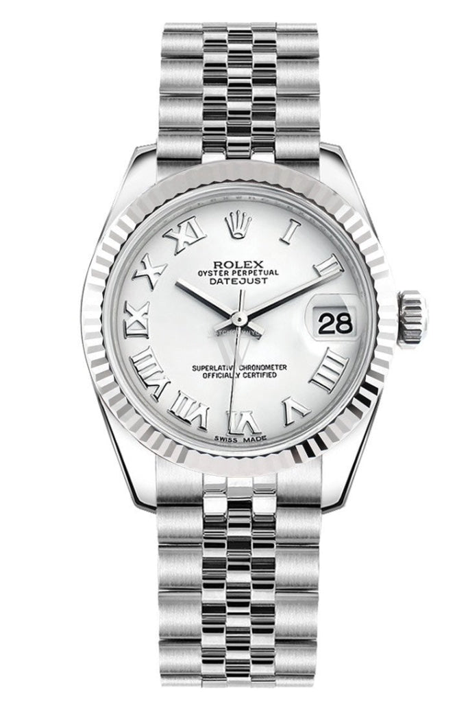 Rolex Datejust 31 White Roman Dial White Gold Fluted Bezel Jubilee Ladies Watch 178274 Pre-owned