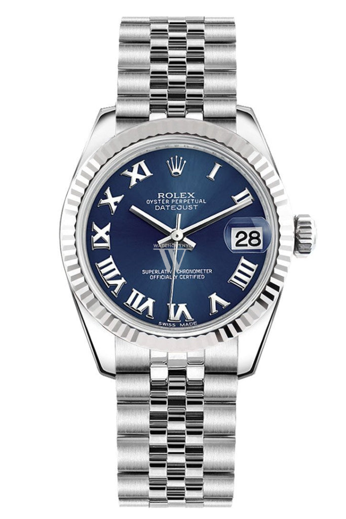 Rolex Datejust 31 Blue Roman Dial White Gold Fluted Bezel Jubilee Ladies Watch 178274 Pre-owned
