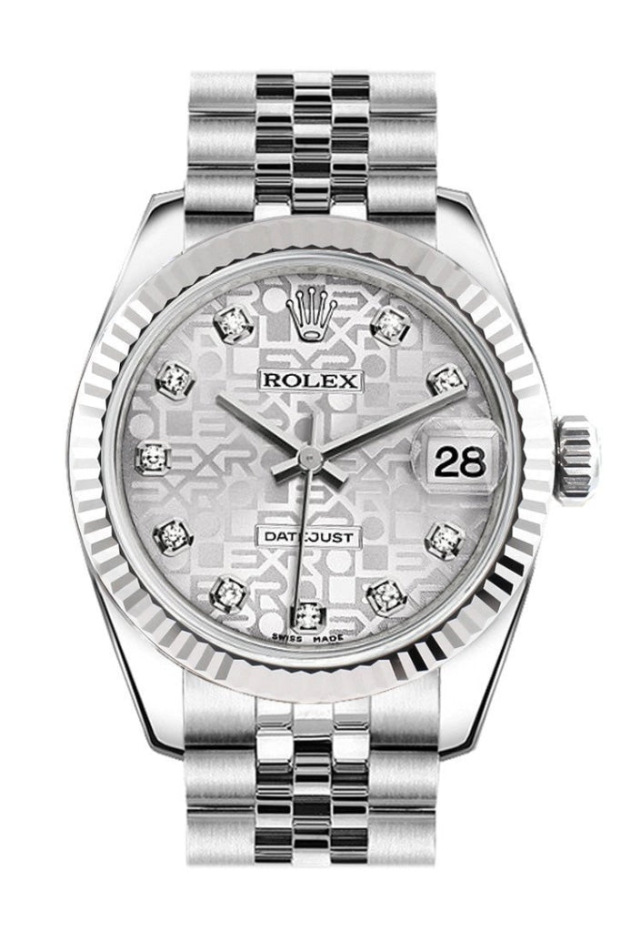 Rolex Datejust 31 Silver Jubilee Set Diamonds Dial White Gold Fluted Bezel Jubilee Ladies Watch 178274 Pre-owned