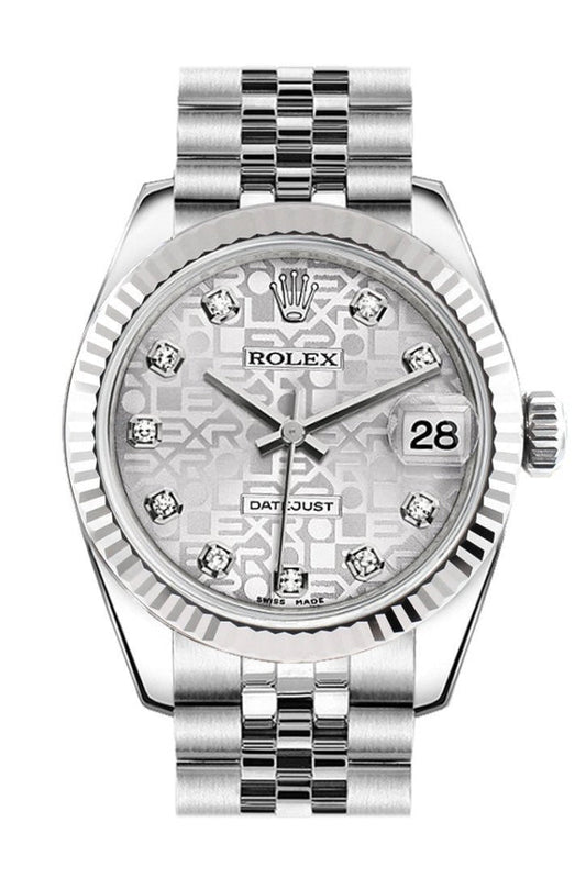 Rolex Datejust 31 Silver Jubilee Set Diamonds Dial White Gold Fluted Bezel Jubilee Ladies Watch 178274 Pre-owned