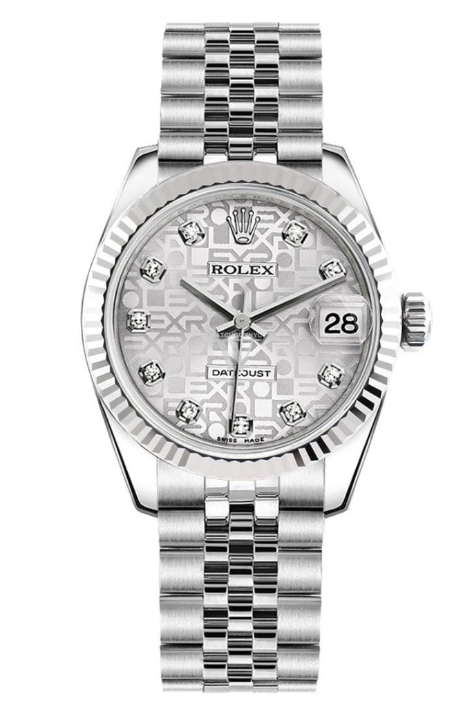 Rolex Datejust 31 Silver Jubilee Set Diamonds Dial White Gold Fluted Bezel Jubilee Ladies Watch 178274 Pre-owned