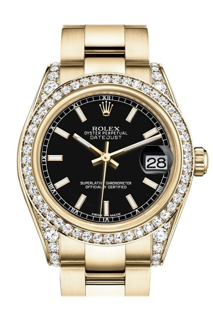 Rolex Datejust 31 Black Dial  Diamond Bezel Lug 18K Yellow Gold Ladies Watch 178158 Pre-owned