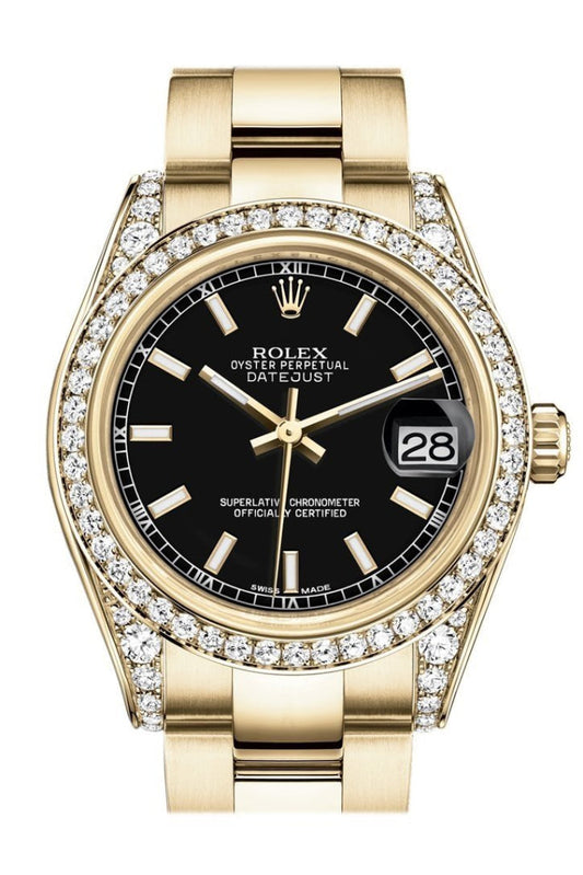 Rolex Datejust 31 Black Dial  Diamond Bezel Lug 18K Yellow Gold Ladies Watch 178158 Pre-owned