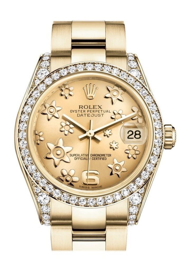 Rolex Datejust 31 Champagne Floral Motif Dial Diamond Bezel Lug 18K Yellow Gold Ladies Watch 178158 Pre-owned
