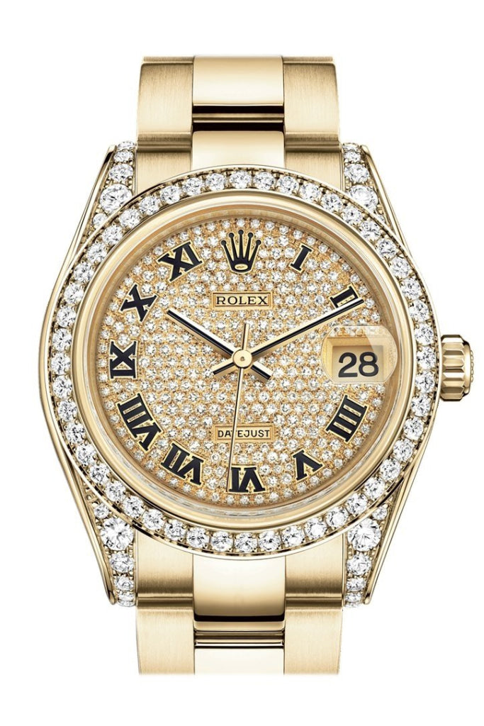 Rolex Datejust 31 Diamond Paved Dial Diamond Bezel Lug 18K Yellow Gold Ladies Watch 178158 Pre-owned